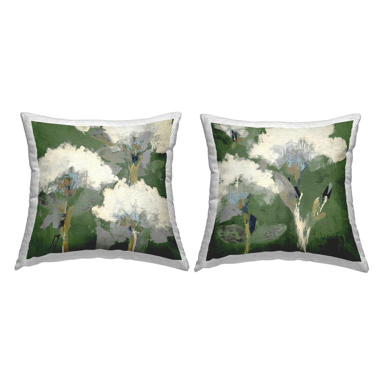 Puffy White Florets 2 PC Outdoor Printed Pillow Set Design by Liz Jardine, 18 x 7 x 18